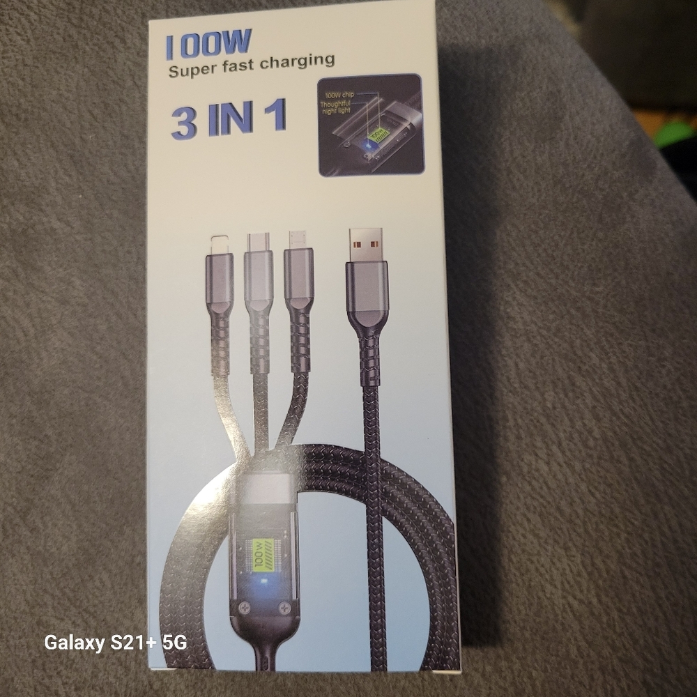 100W Super Fast Charging 3-in-1 Cable - Black